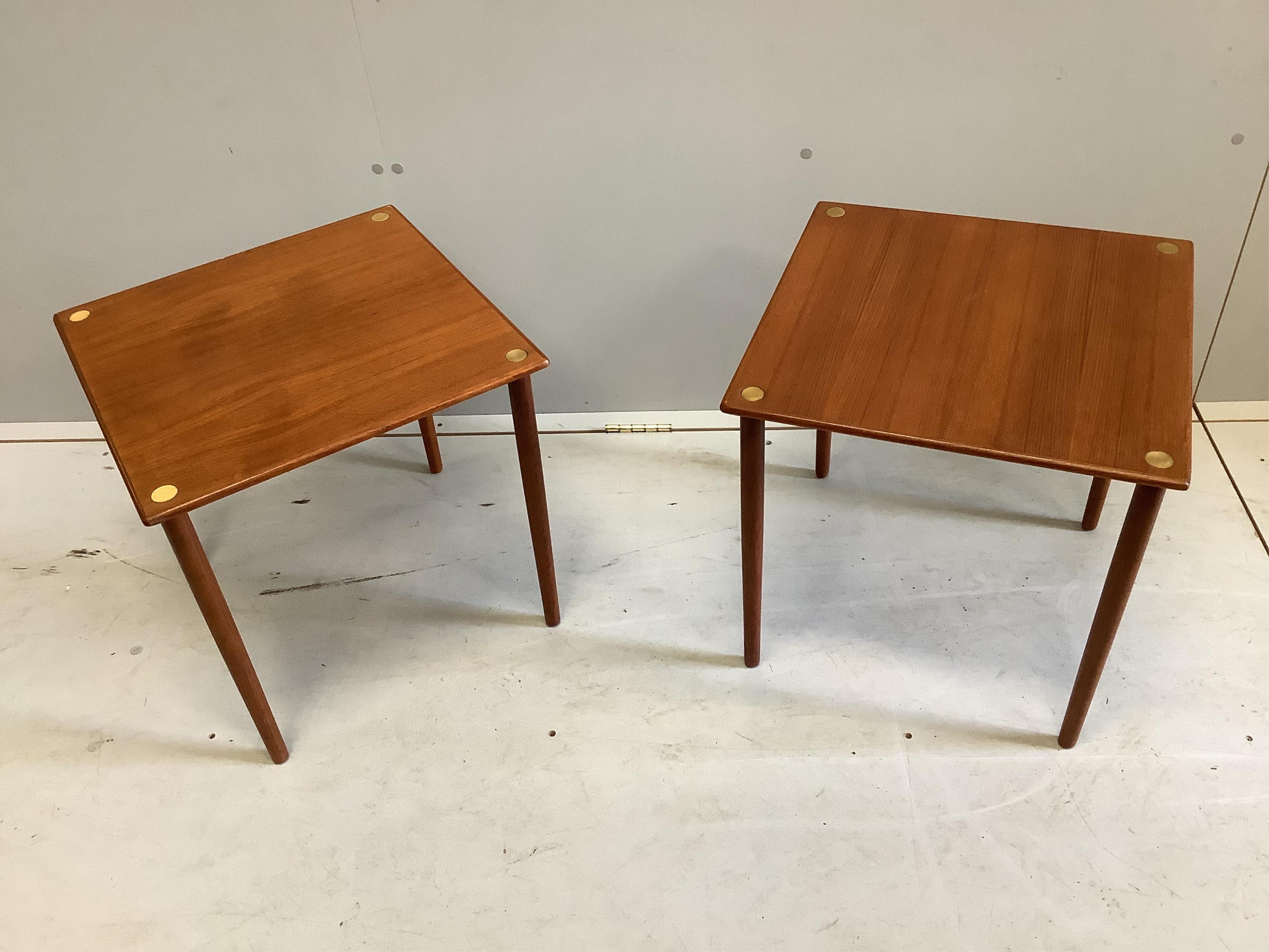 G.P. Farum, a pair of mid century Danish square teak occasional tables, 45cm, height 45cm. Condition - good